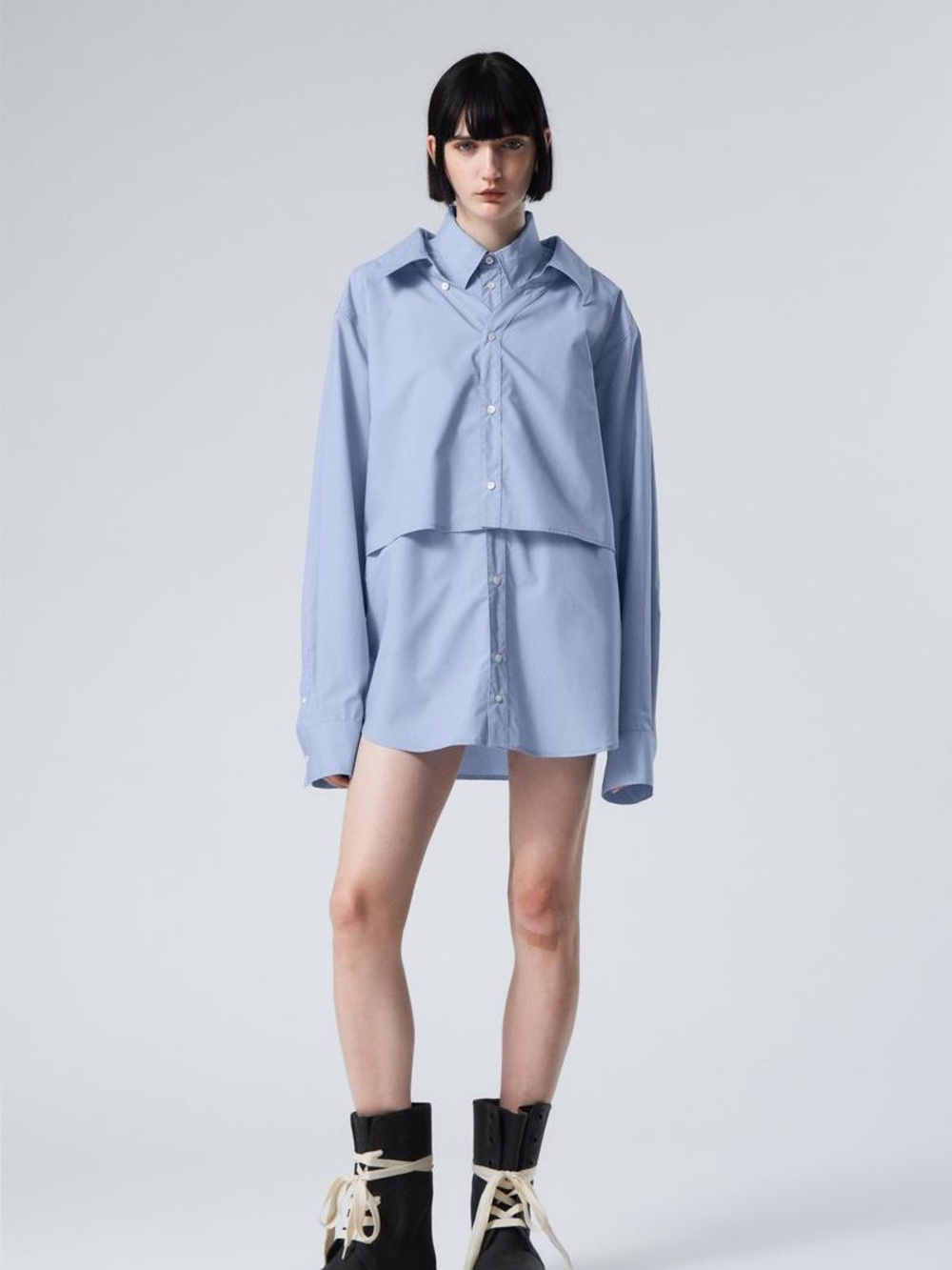 Weekday Double-Layered Oversized Shirt in Light Blue Size M/L 100% Cotton - Picture 2 of 7